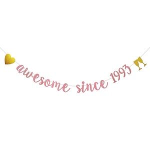 NWT Awesome Since 1993 Hanging Banner Pre-Strung Pink Gold Glitter Garland
